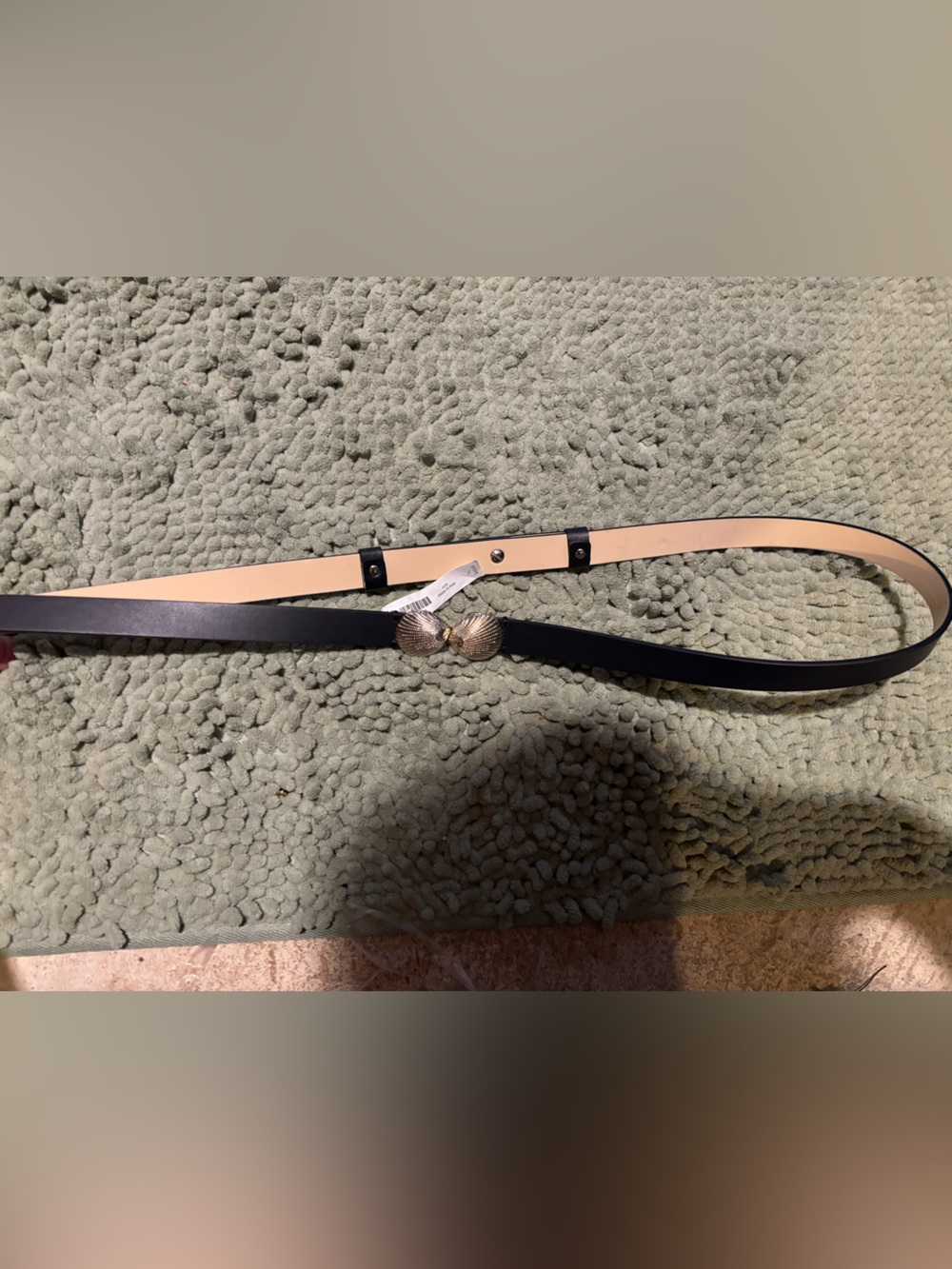 Talbots Adjustable Black Belt with Gold Shell-Style Buckle Extra Large